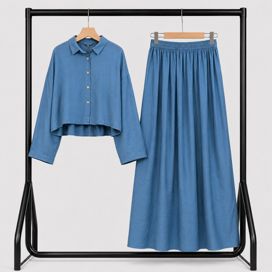 Ensemble Lila – Chemise & Jupe Longue Bleu