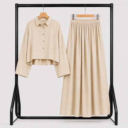 Ensemble Lila – Chemise & Jupe Longue Beige
