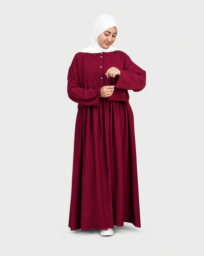 Ensemble Lila – Chemise & Jupe Longue Bordeaux