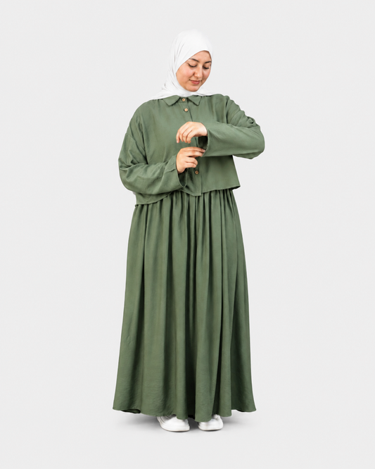 Ensemble Lila – Chemise & Jupe Longue Vert olive