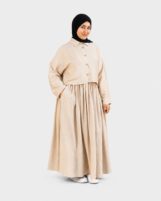 Ensemble Lila – Chemise & Jupe Longue Beige