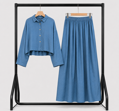 Ensemble Lila – Chemise & Jupe Longue Bleu