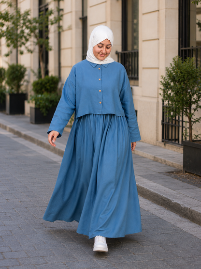 Ensemble Lila – Chemise & Jupe Longue Bleu