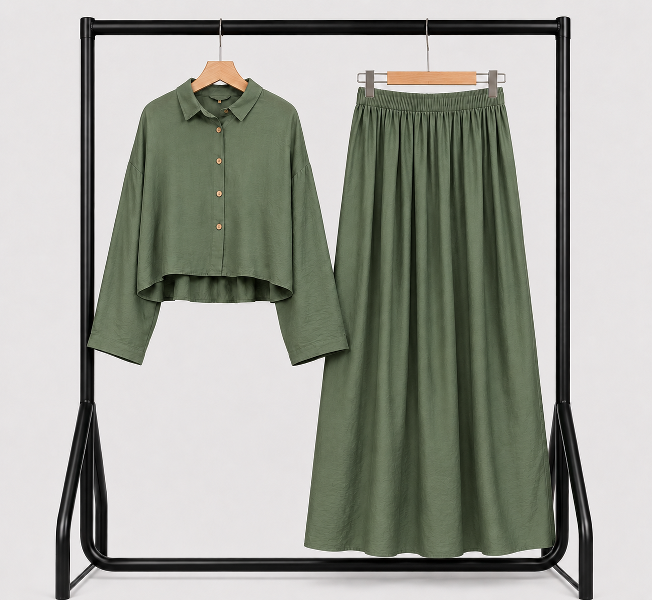 Ensemble Lila – Chemise & Jupe Longue Vert olive