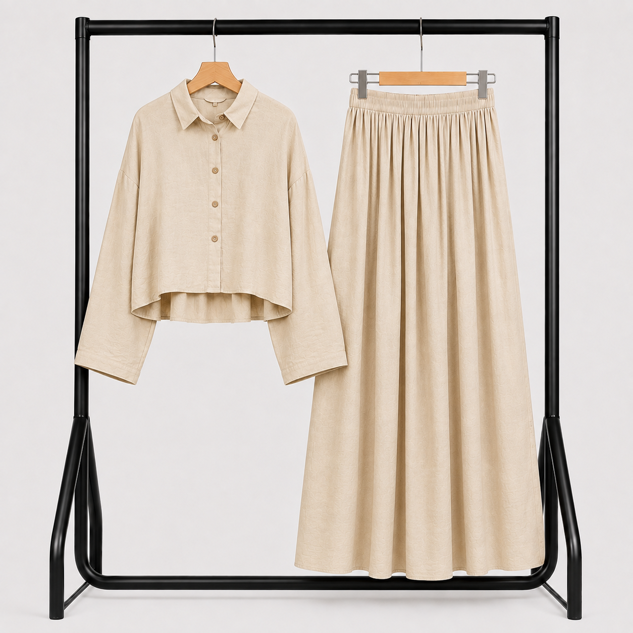 Ensemble Lila – Chemise & Jupe Longue Beige