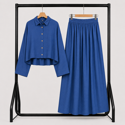Ensemble Lila – Chemise & Jupe Longue Cobalt bleu