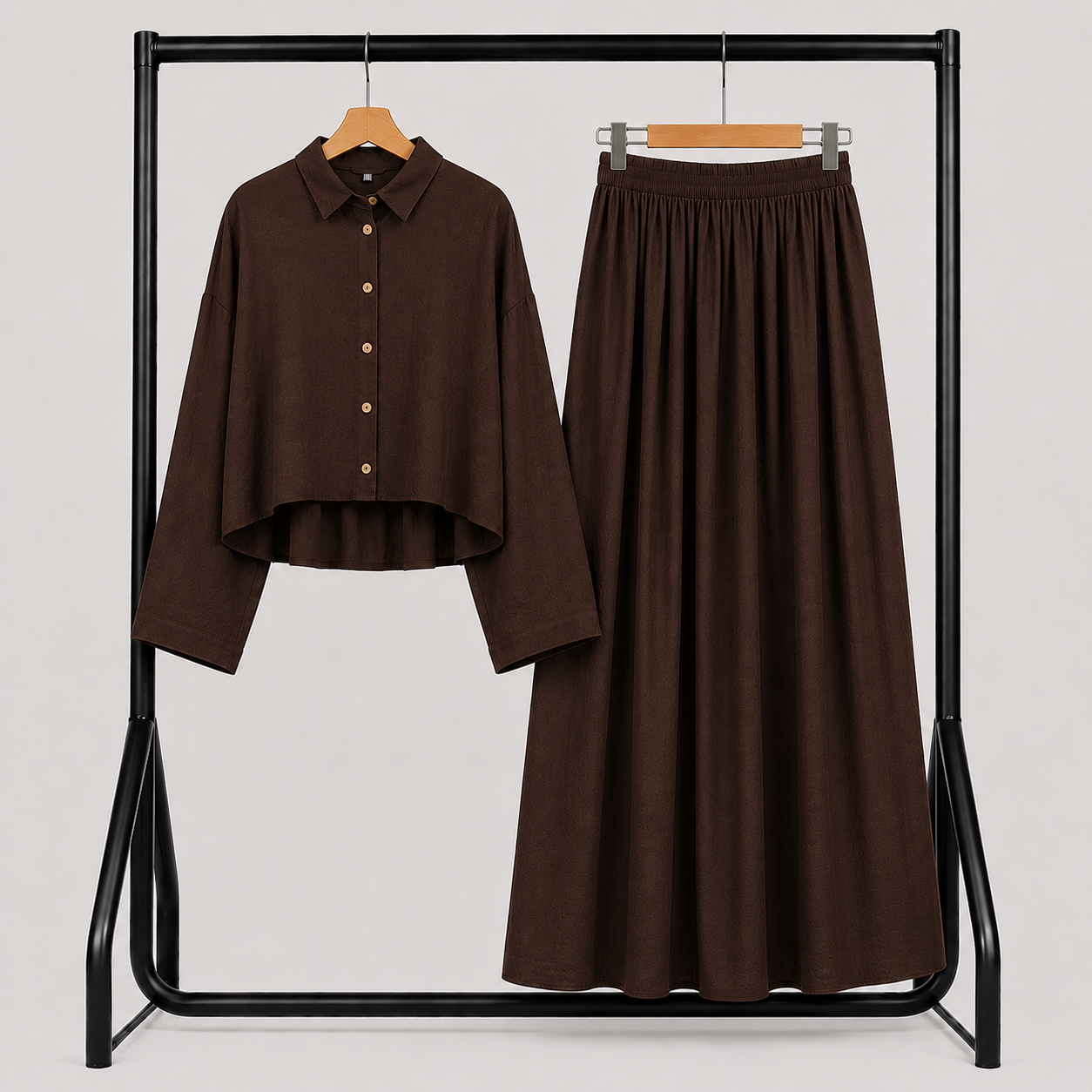 Ensemble Lila – Chemise & Jupe Longue Marron