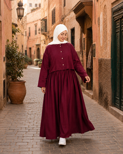 Ensemble Lila – Chemise & Jupe Longue Bordeaux