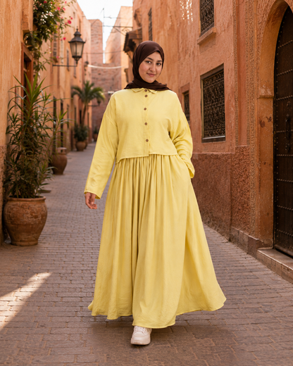 Ensemble Lila – Chemise & Jupe Longue Jaune