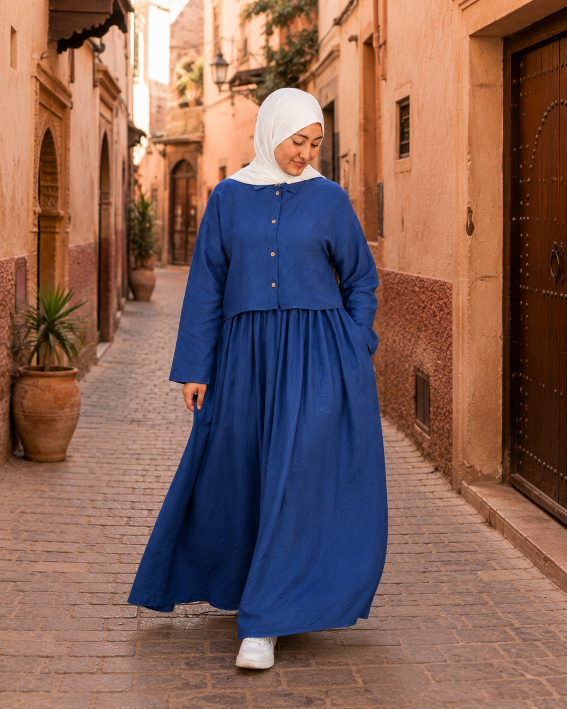 Ensemble Lila – Chemise & Jupe Longue Cobalt bleu