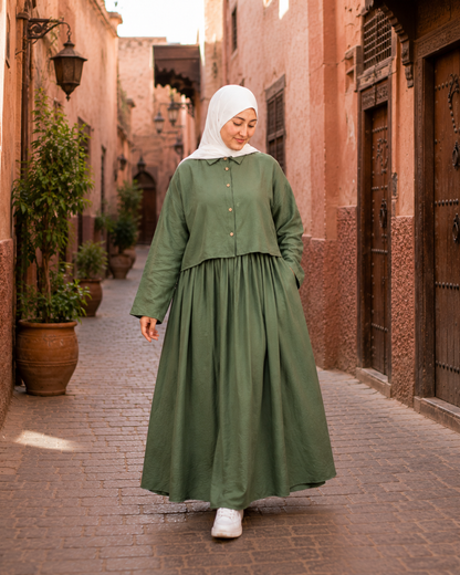 Ensemble Lila – Chemise & Jupe Longue Vert olive