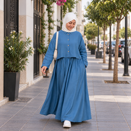 Ensemble Lila – Chemise & Jupe Longue Bleu