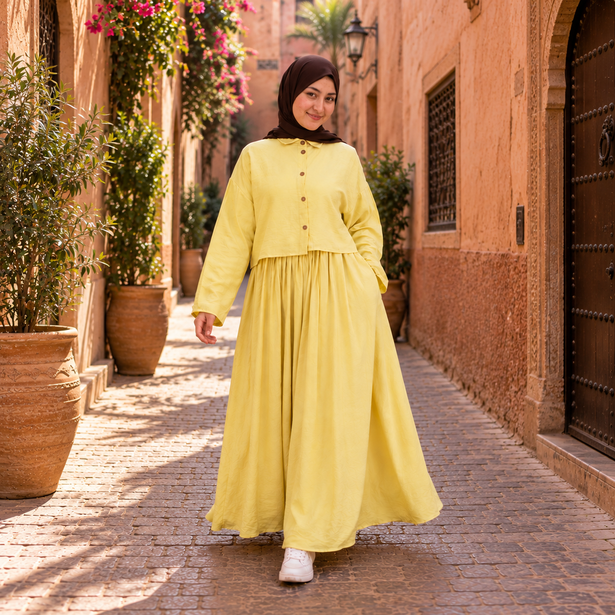 Ensemble Lila – Chemise & Jupe Longue Jaune