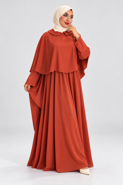 Abaya Rosa style Cape Rouge brique
