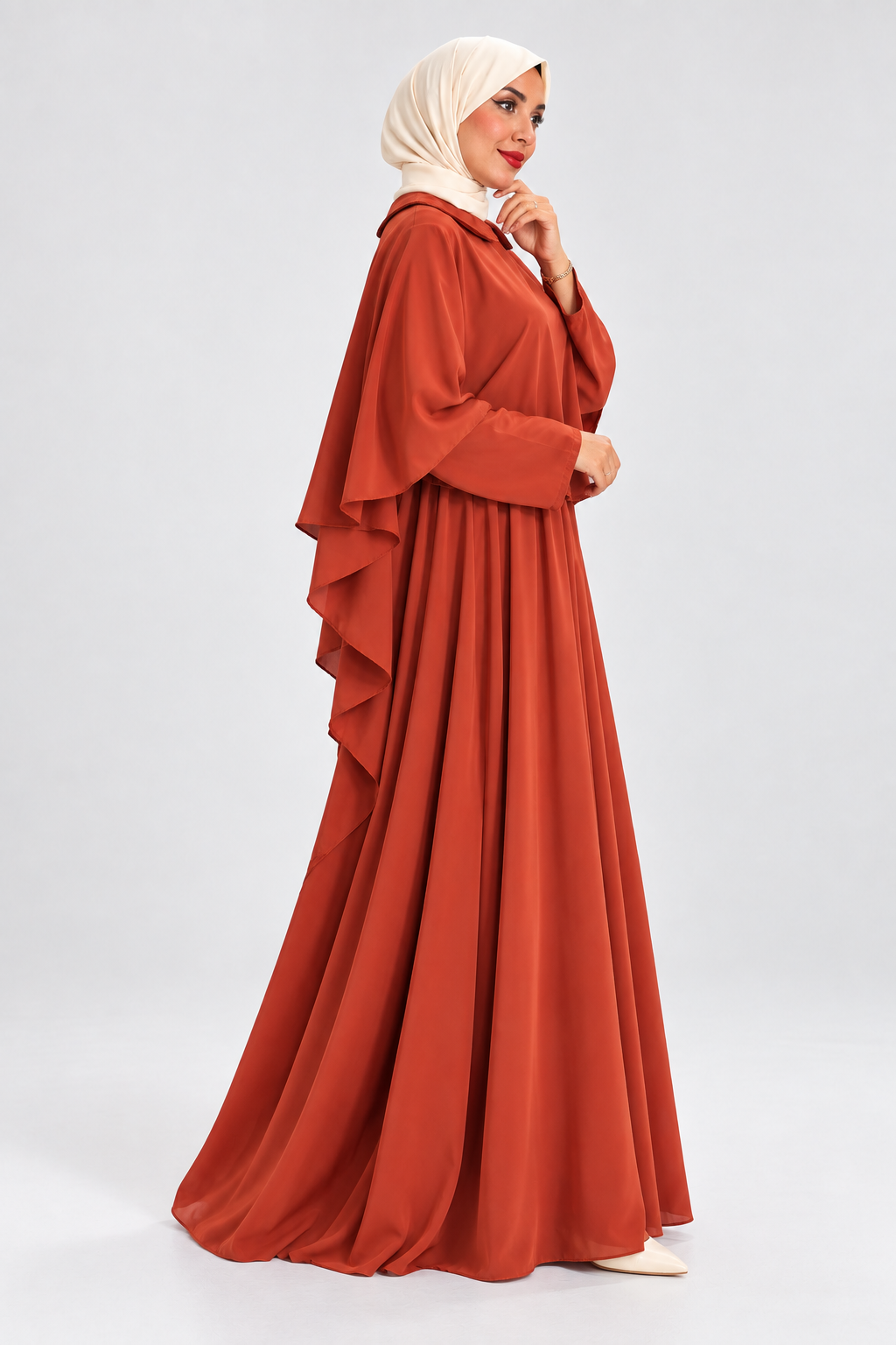 Abaya Rosa style Cape Rouge brique